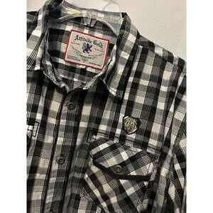 Attitude Gold Button Up Black Plaid Western Y2K Shirt Size XL